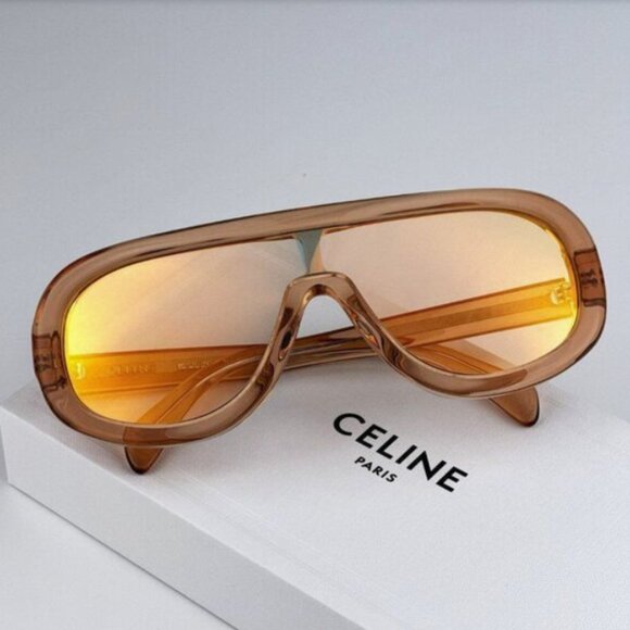 NEW CELINE SUNGLASSES, SHIELD GOLD ORANGE EYEWEAR CELINE - Picture 1 of 4